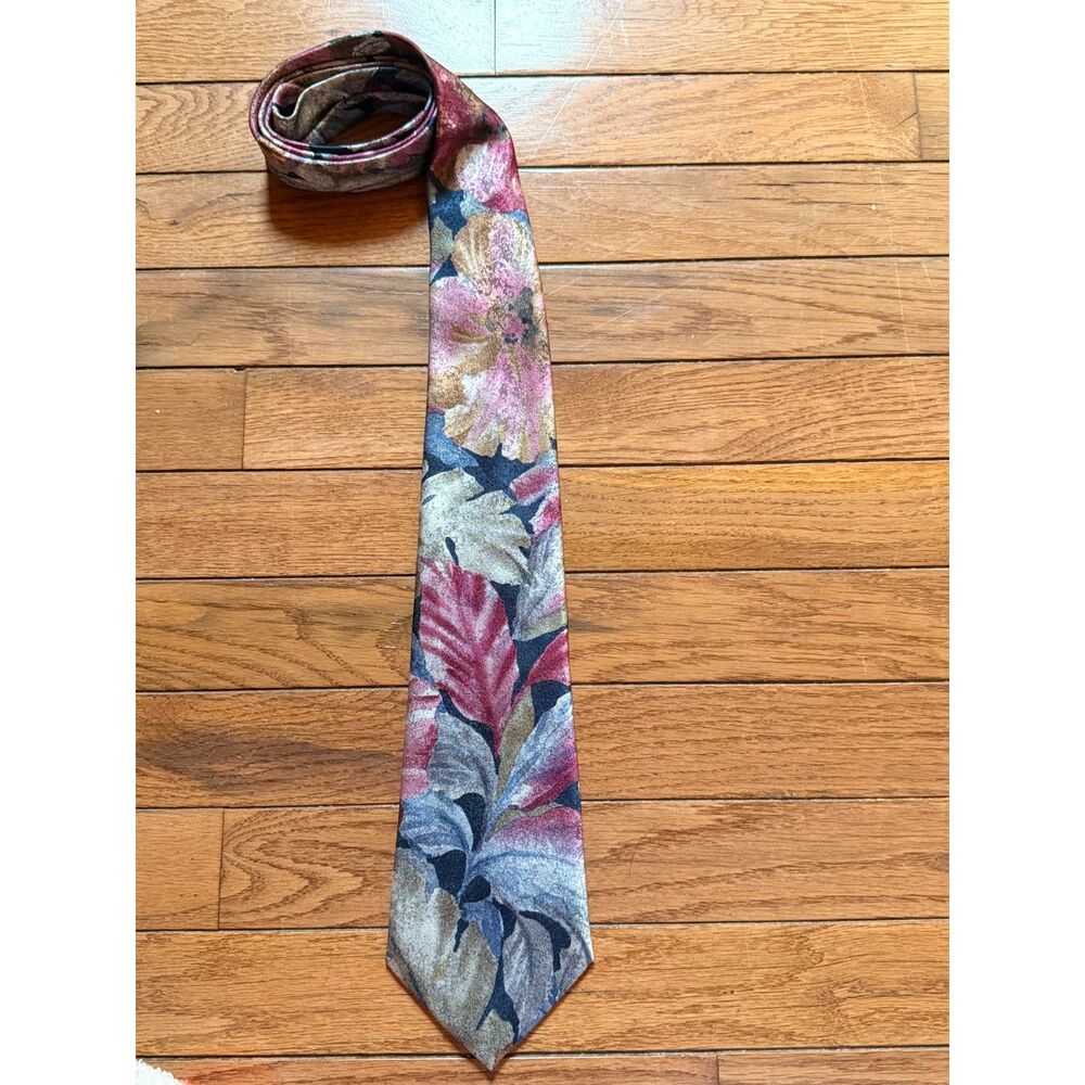 Pierre Cardin Vintage USAMade Tie Pink Floral Watercolor Abstract Whimsigoth 90s